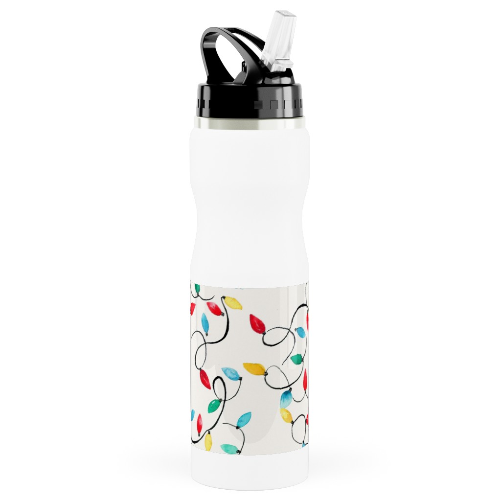 Christmas Lights Decoration - Multi Stainless Steel Water Bottle with Straw, 25oz, With Straw, Multicolor