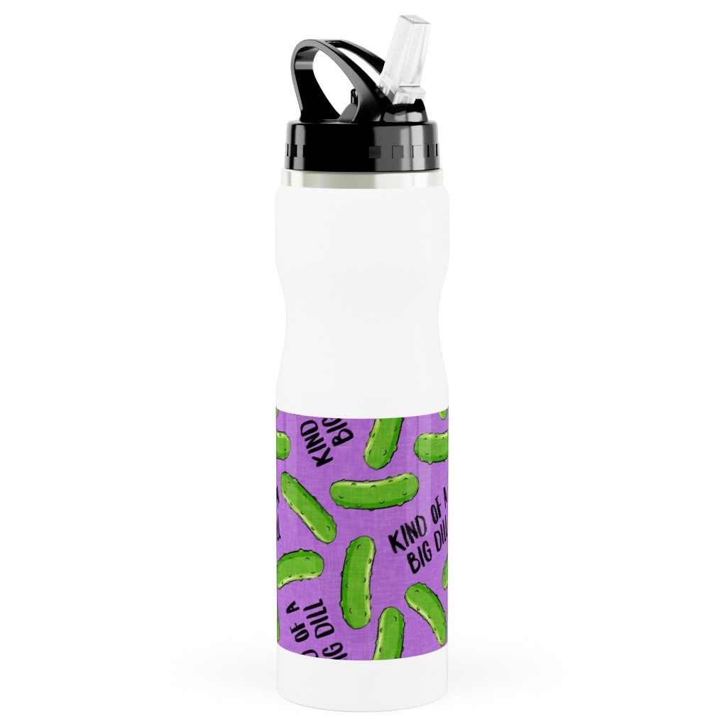 Kind of a Big Dill - Pickles - Purple Stainless Steel Water Bottle with Straw, 25oz, With Straw, Purple