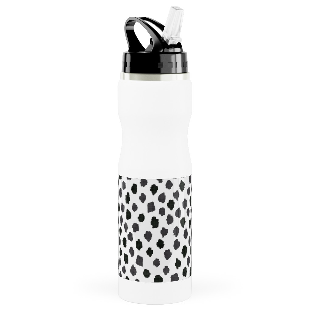 Inky Spots - Black and White Stainless Steel Water Bottle with Straw, 25oz, With Straw, White