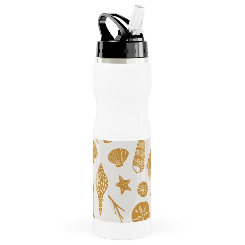 Seashells - Gold Stainless Steel Water Bottle with Straw, 25oz, With Straw, Yellow