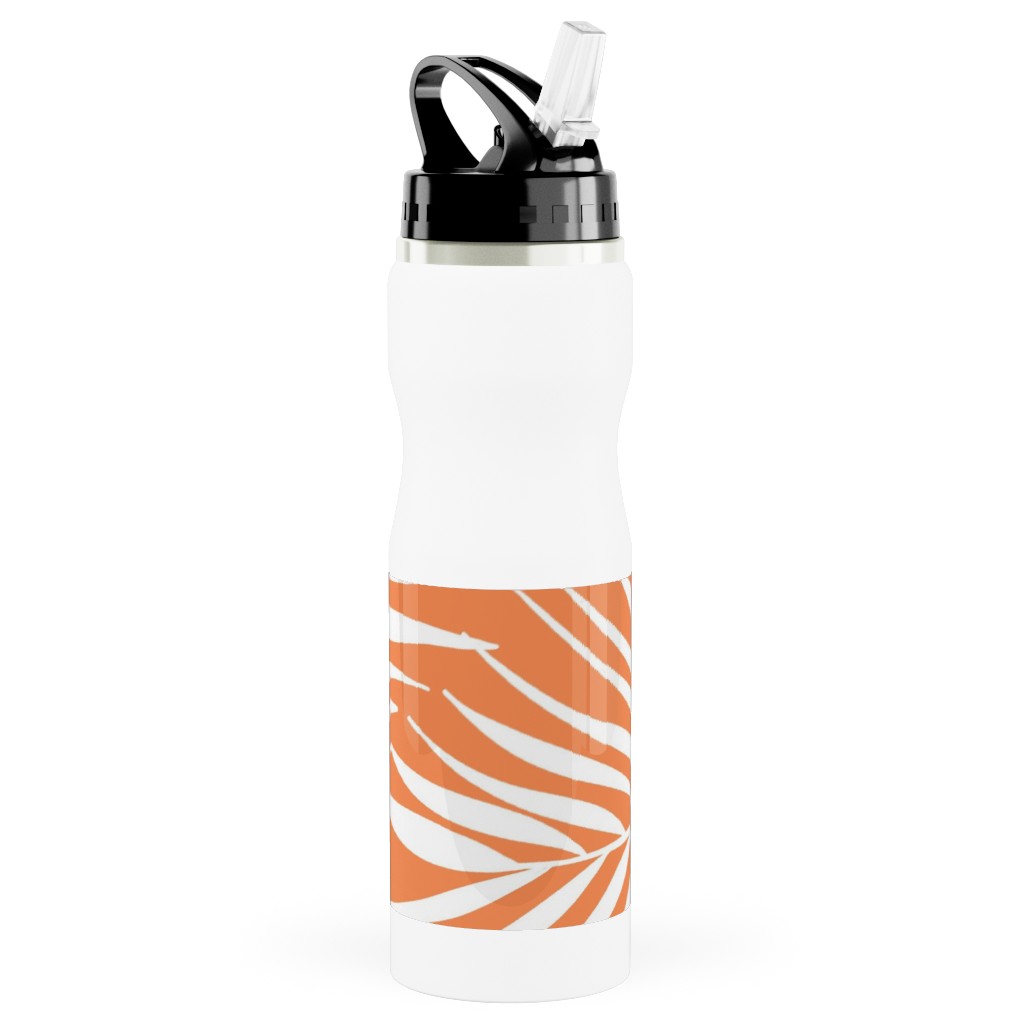Palm Tree Leaves Stainless Steel Water Bottle with Straw, 25oz, With Straw, Orange