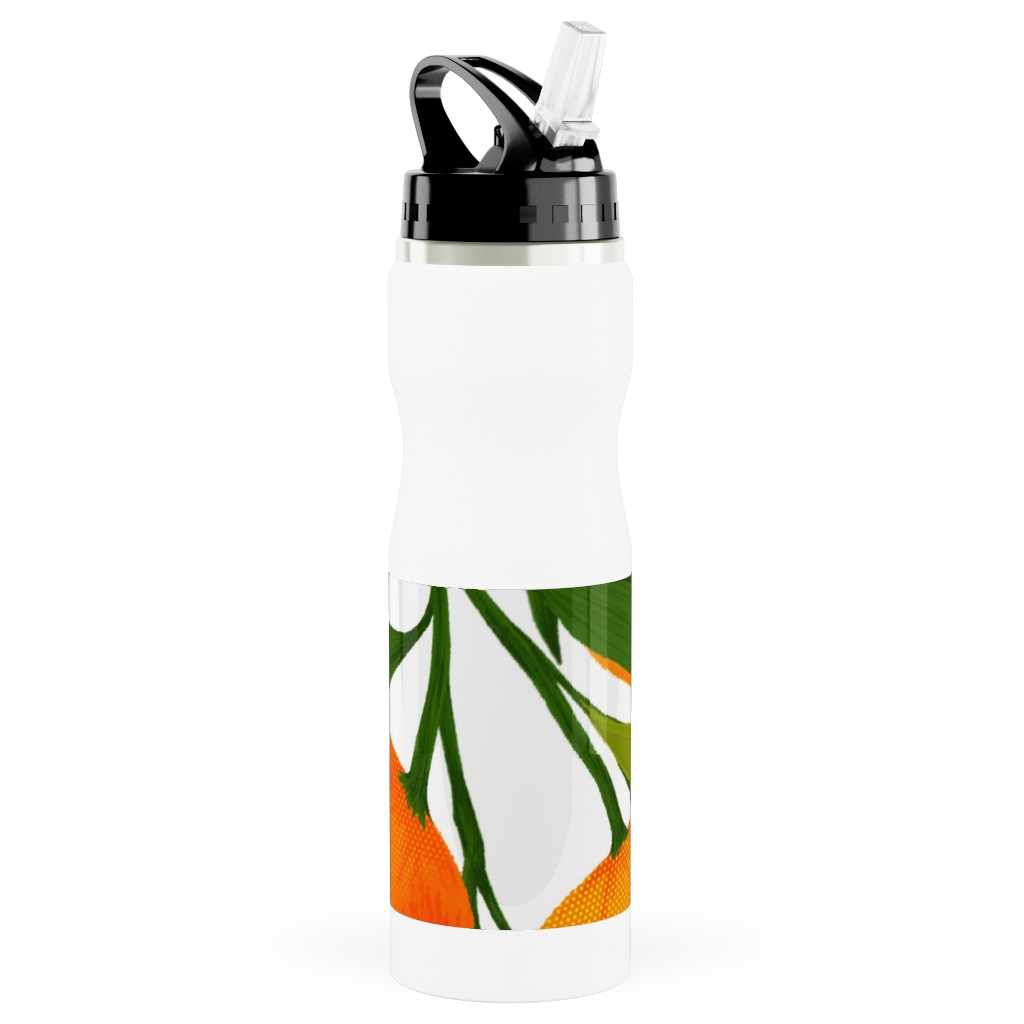 Tangerine Dreams - Orange on White Stainless Steel Water Bottle with Straw, 25oz, With Straw, Orange