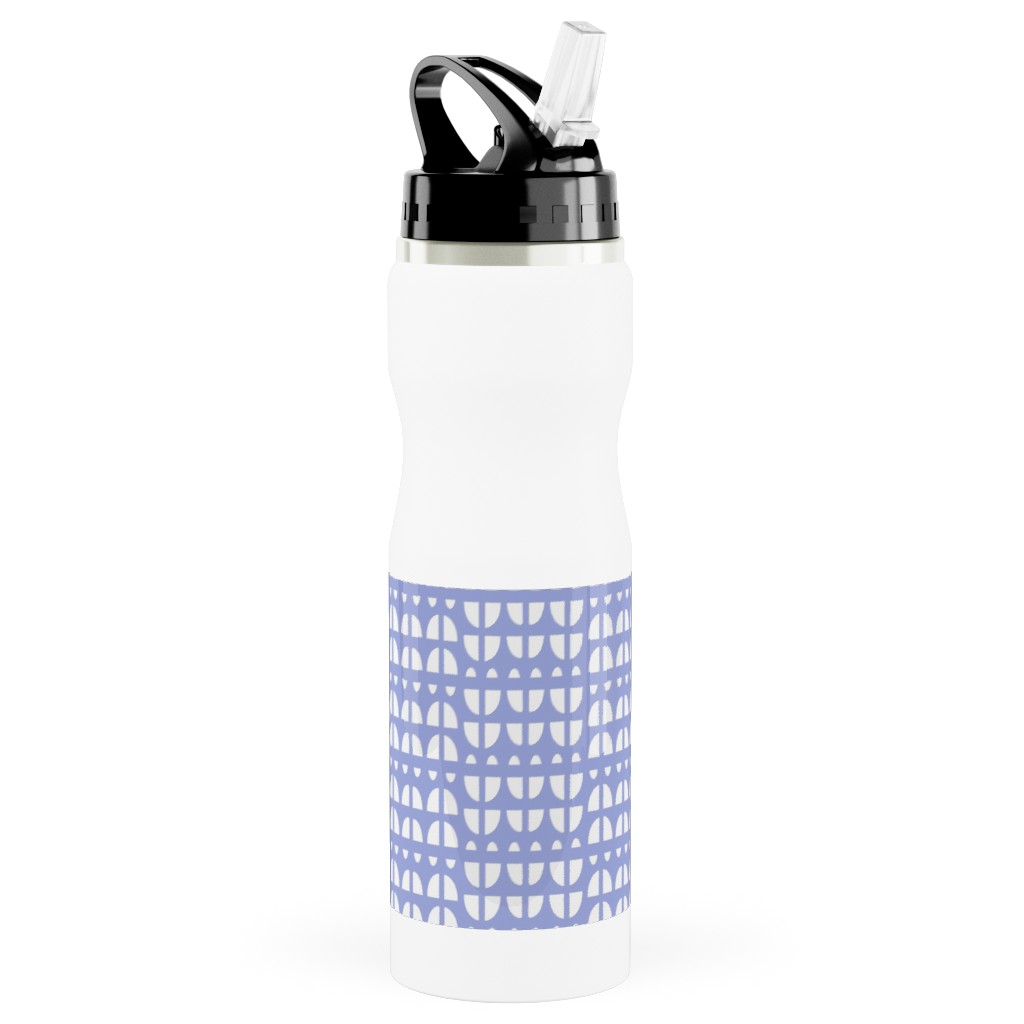 Geometric - Blue Stainless Steel Water Bottle with Straw, 25oz, With Straw, Blue, True Blue
