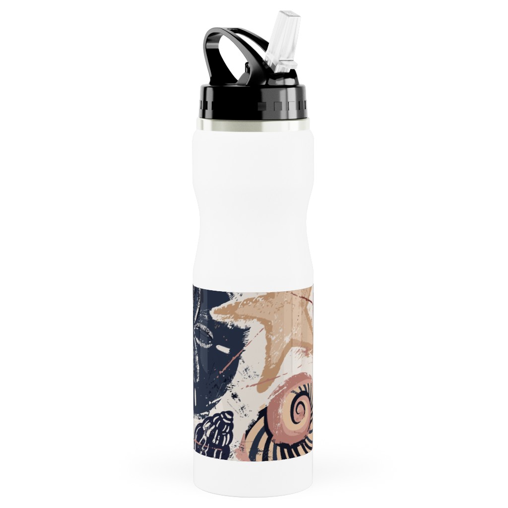 Seashells Stainless Steel Water Bottle with Straw, 25oz, With Straw, Multicolor, Wheat