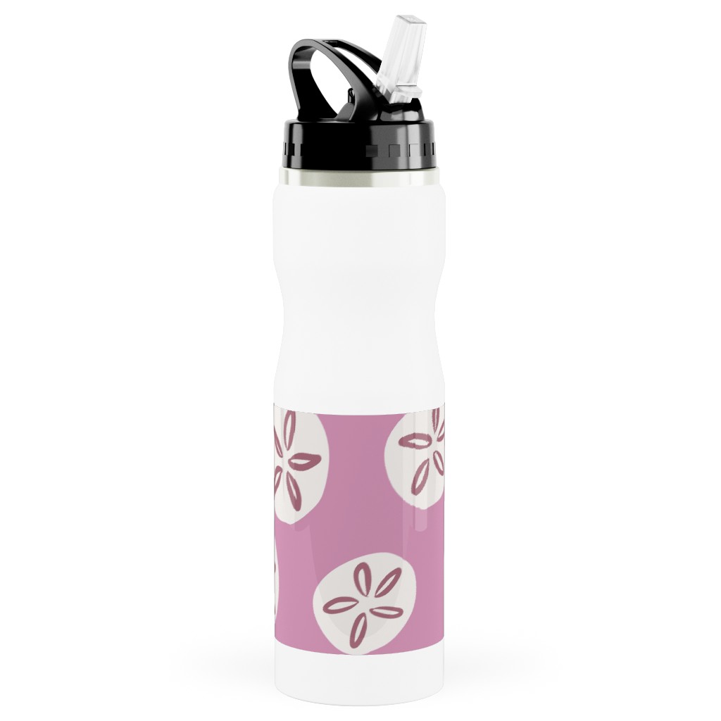 Sand Dollar Sea Shells Stainless Steel Water Bottle with Straw, 25oz, With Straw, Pink, Whisper