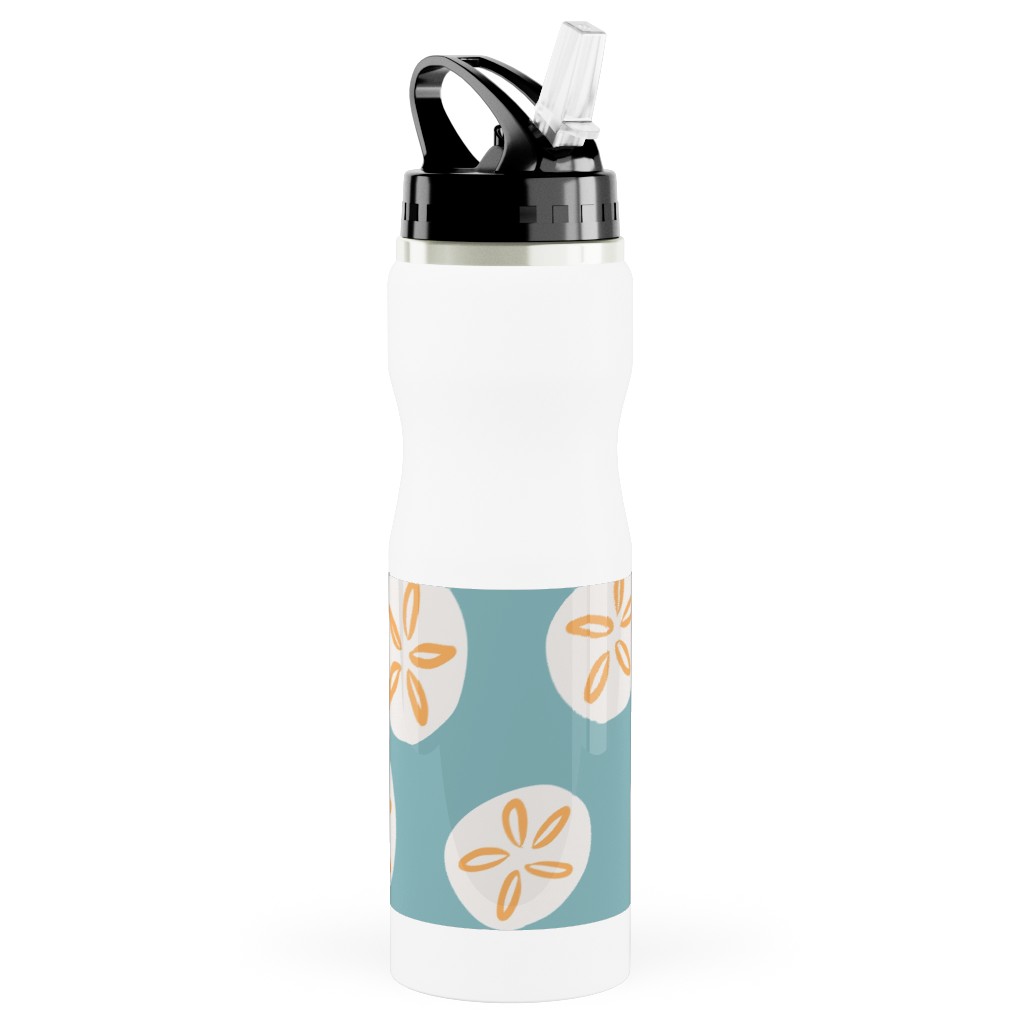 Sand Dollar Sea Shells Stainless Steel Water Bottle with Straw, 25oz, With Straw, Blue, Spring Valley