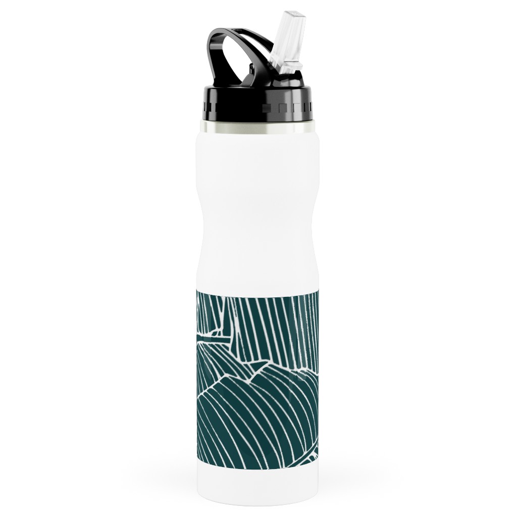 Banana Leaf - Teal Stainless Steel Water Bottle with Straw, 25oz, With Straw, Green