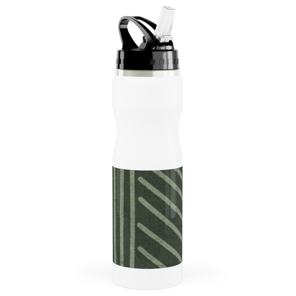 Mudcloth Weaving Line - Green Stainless Steel Water Bottle with Straw, 25oz, With Straw, Green, Classic Green