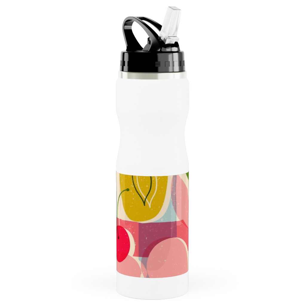 Summer Fruits - Bright Stainless Steel Water Bottle with Straw, 25oz, With Straw, Multicolor