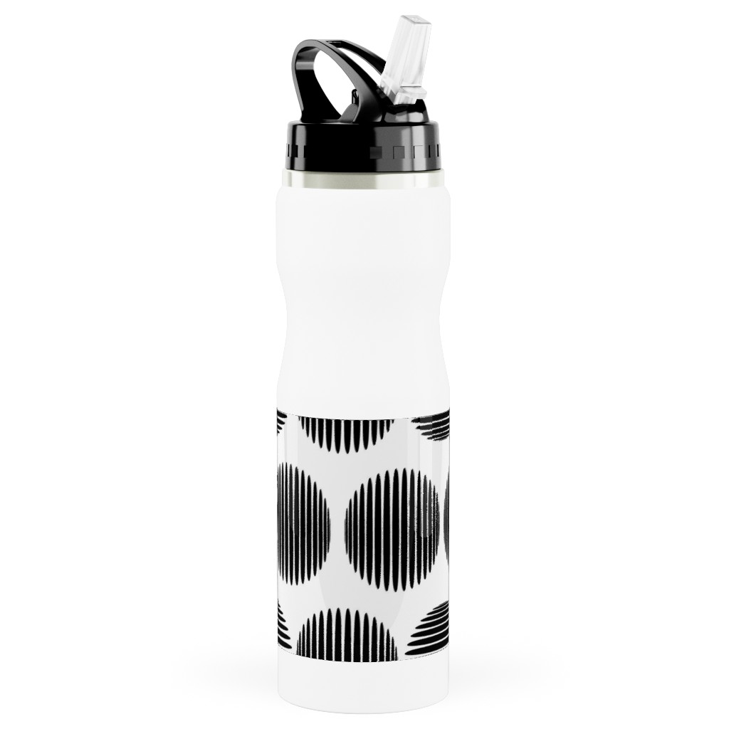 Tossed Spheres Stainless Steel Water Bottle with Straw, 25oz, With Straw, Black