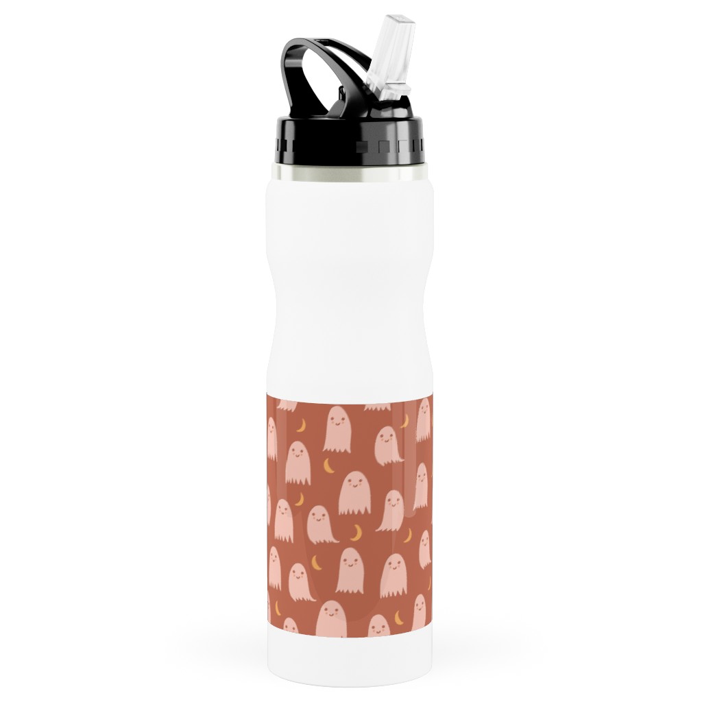 Cute Halloween Ghosts Stainless Steel Water Bottle with Straw, 25oz, With Straw, Pink, Sedona