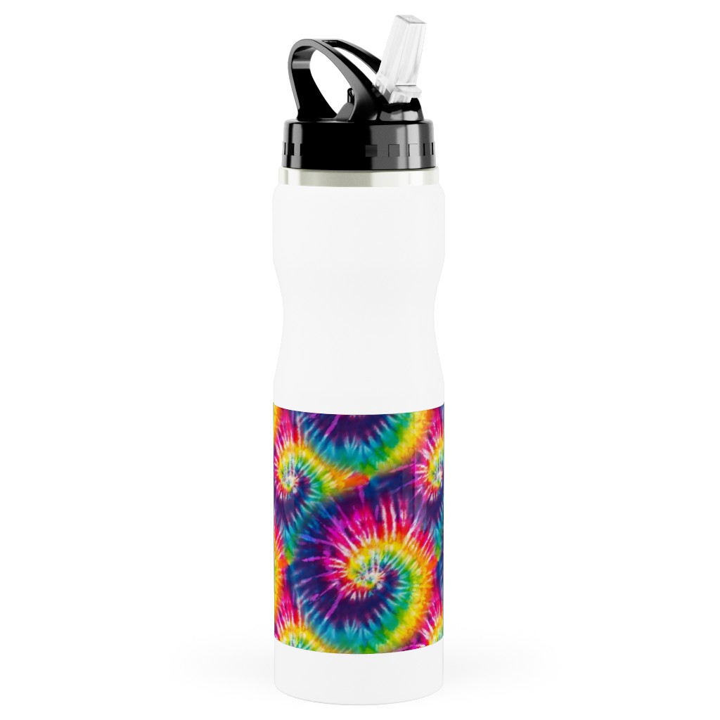 Colorful Rainbow Tie Dye Swirl - Multi Stainless Steel Water Bottle with Straw, 25oz, With Straw, Multicolor