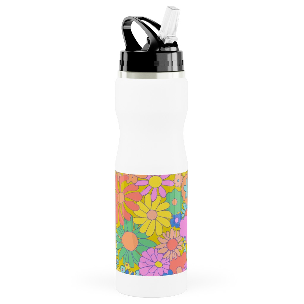 Groovy Meadow - Multi Stainless Steel Water Bottle with Straw, 25oz, With Straw, Multicolor