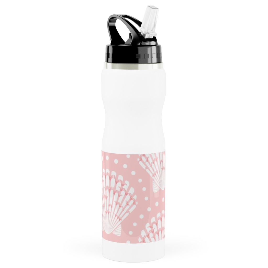 Pretty Scallop Shells - Pink Stainless Steel Water Bottle with Straw, 25oz, With Straw, Pink, Bright Pink