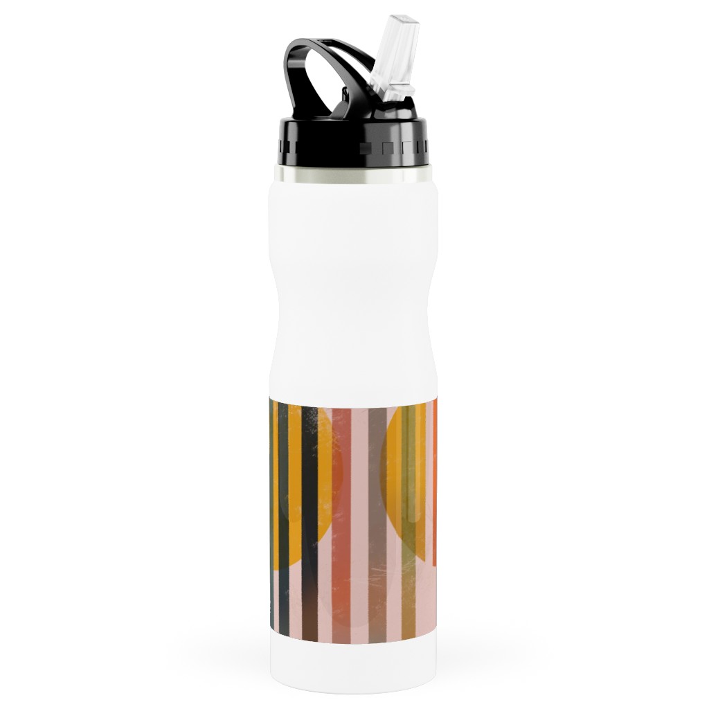 Abstract Cali Sunset - Multi Stainless Steel Water Bottle with Straw, 25oz, With Straw, Multicolor