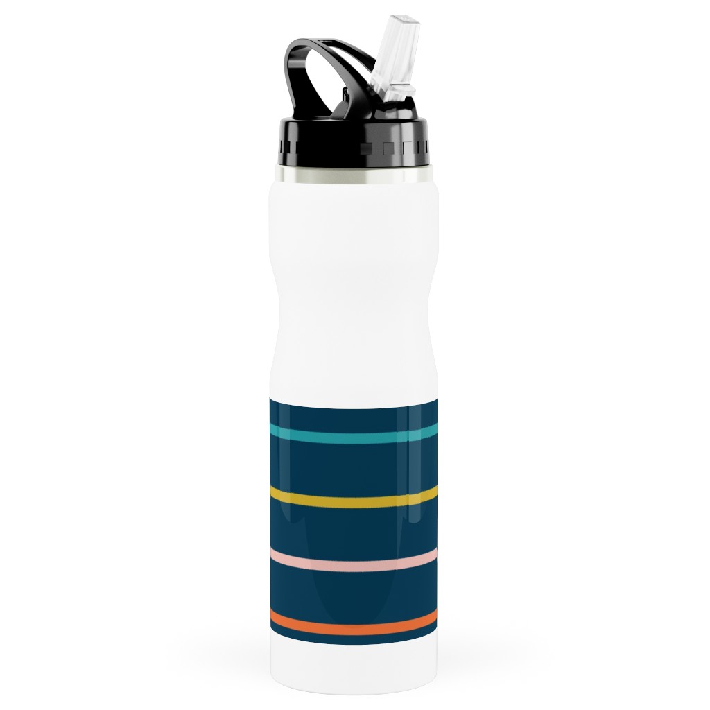 Summer Stripe - Dark Stainless Steel Water Bottle with Straw, 25oz, With Straw, Multicolor