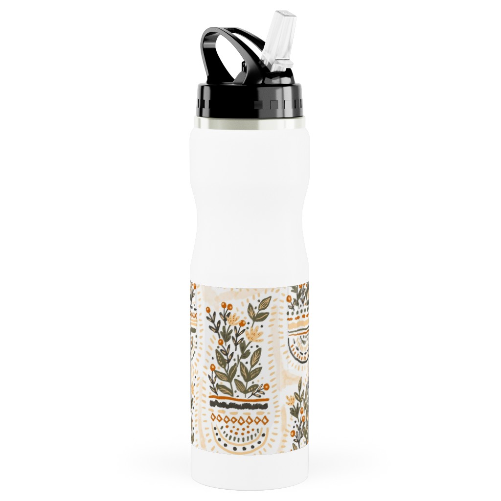 the Gardener's Pocket - Earthy Stainless Steel Water Bottle with Straw, 25oz, With Straw, Beige, Pearl