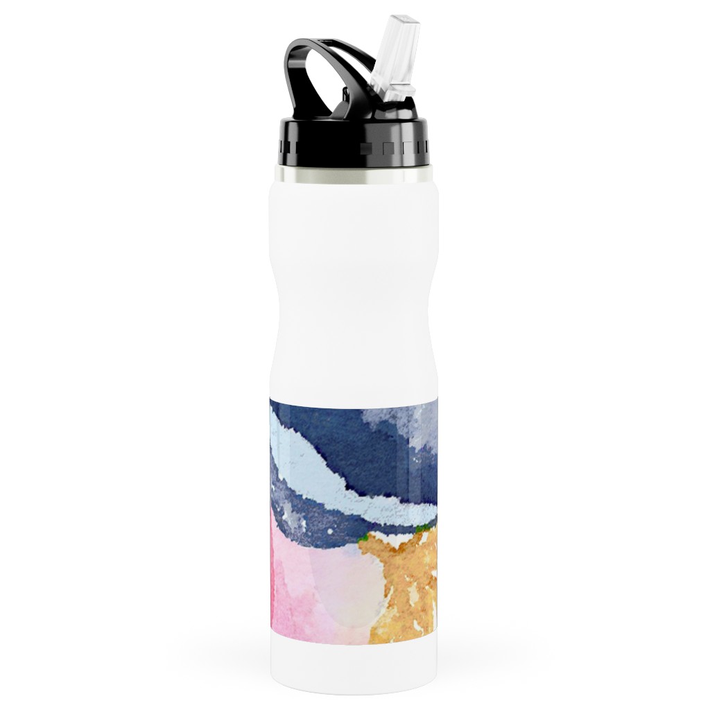 Spring Dreams - Watercolor Floral - Multi Stainless Steel Water Bottle with Straw, 25oz, With Straw, Multicolor