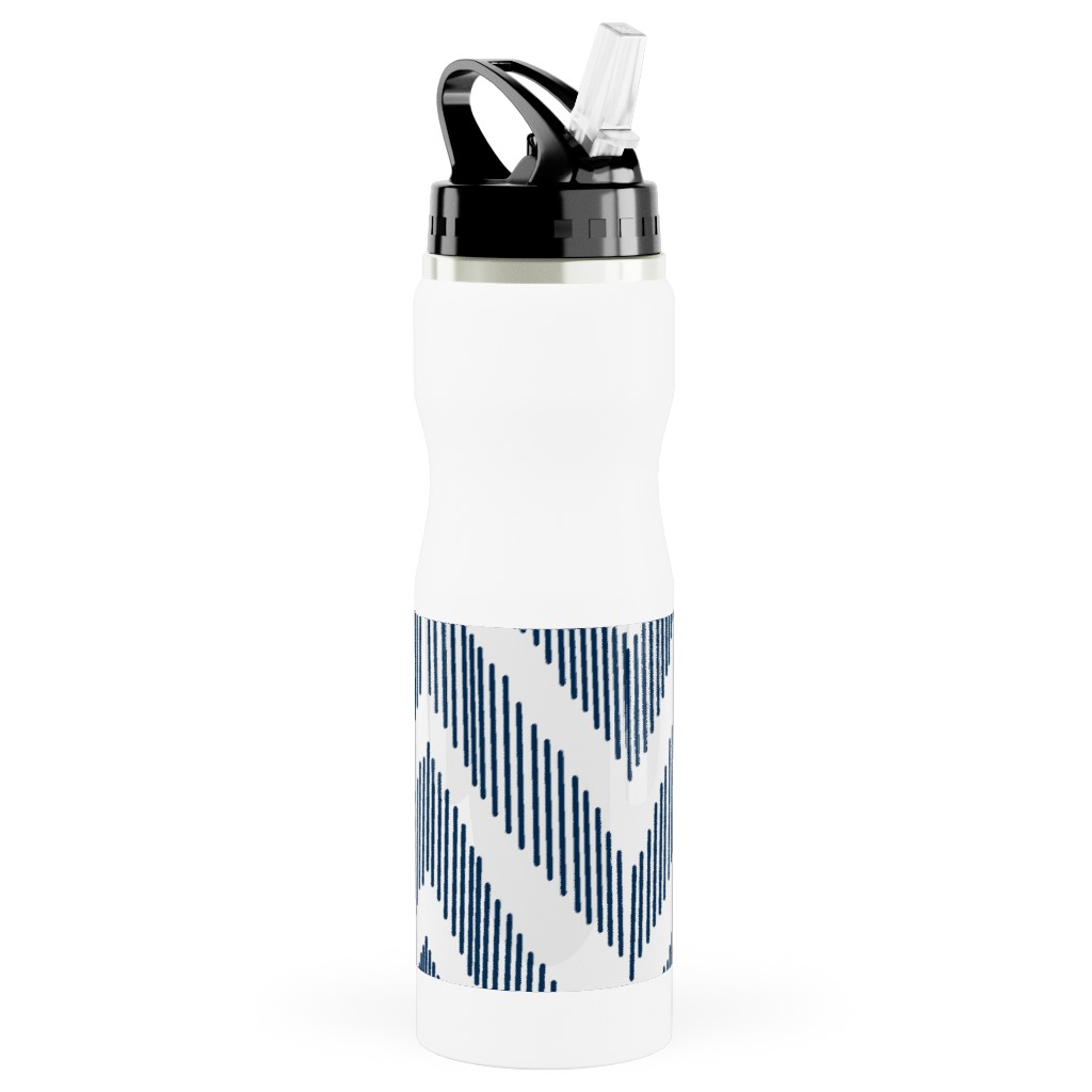 Ikat - Navy Stainless Steel Water Bottle with Straw, 25oz, With Straw, Blue, True Blue