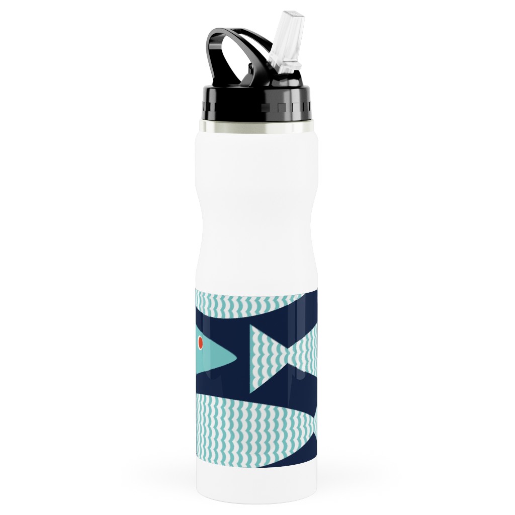 Wavy Bass Stainless Steel Water Bottle with Straw, 25oz, With Straw, Blue