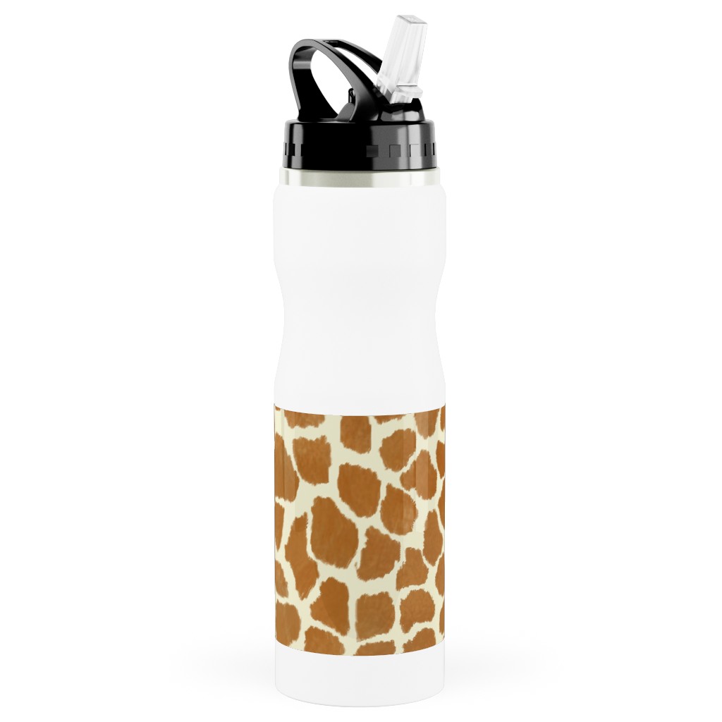 Giraffe Spots Stainless Steel Water Bottle with Straw, 25oz, With Straw, Brown