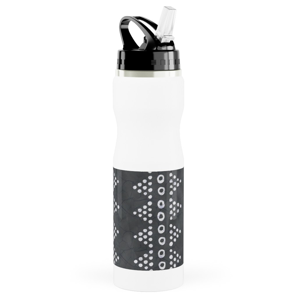 Batik Triangle Stripe - Earth Smoke Stainless Steel Water Bottle with Straw, 25oz, With Straw, Gray, Gray