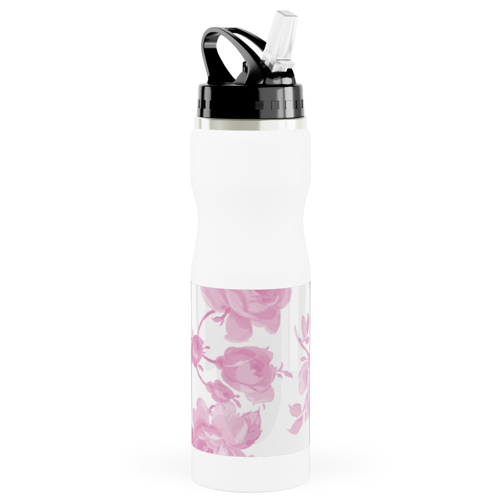 Saint Colette June Roses - Pink Stainless Steel Water Bottle with Straw, 25oz, With Straw, Pink