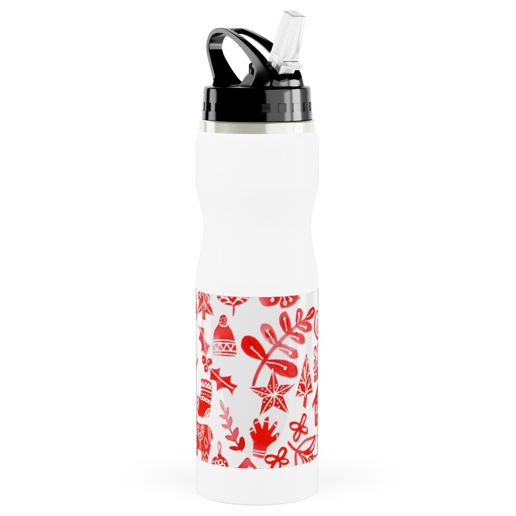 Red Christmas Stainless Steel Water Bottle with Straw, 25oz, With Straw, Red