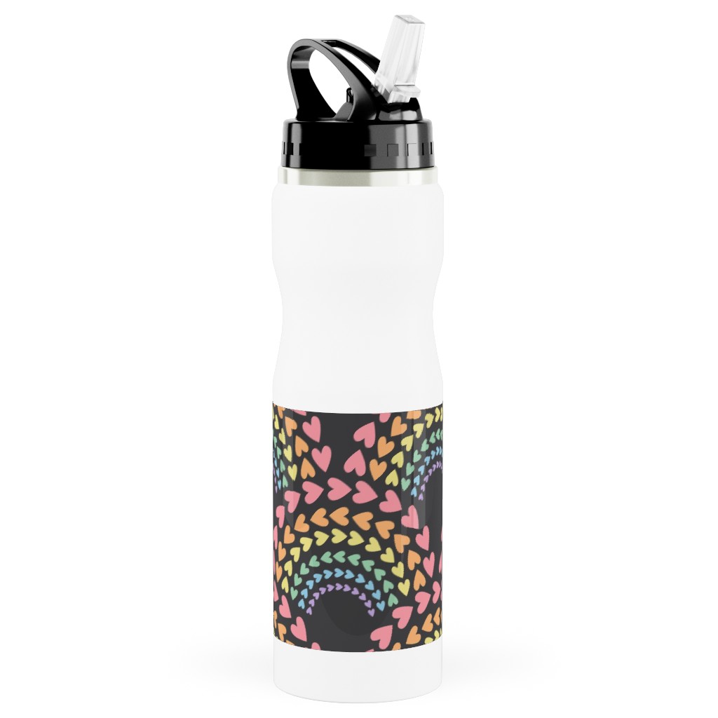 Rainbow Love Stainless Steel Water Bottle with Straw, 25oz, With Straw, Multicolor, Dark Gray