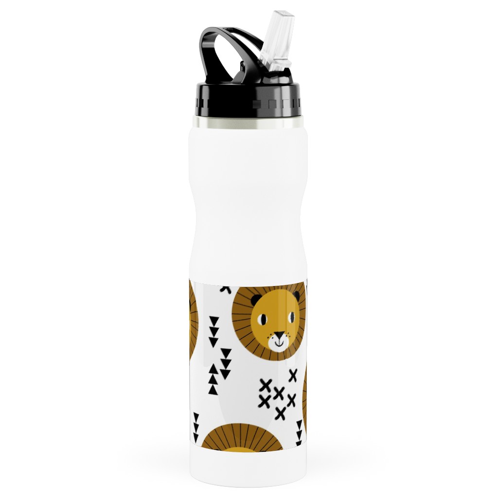 Happy Lion Safari Stainless Steel Water Bottle with Straw, 25oz, With Straw, Brown, Brown