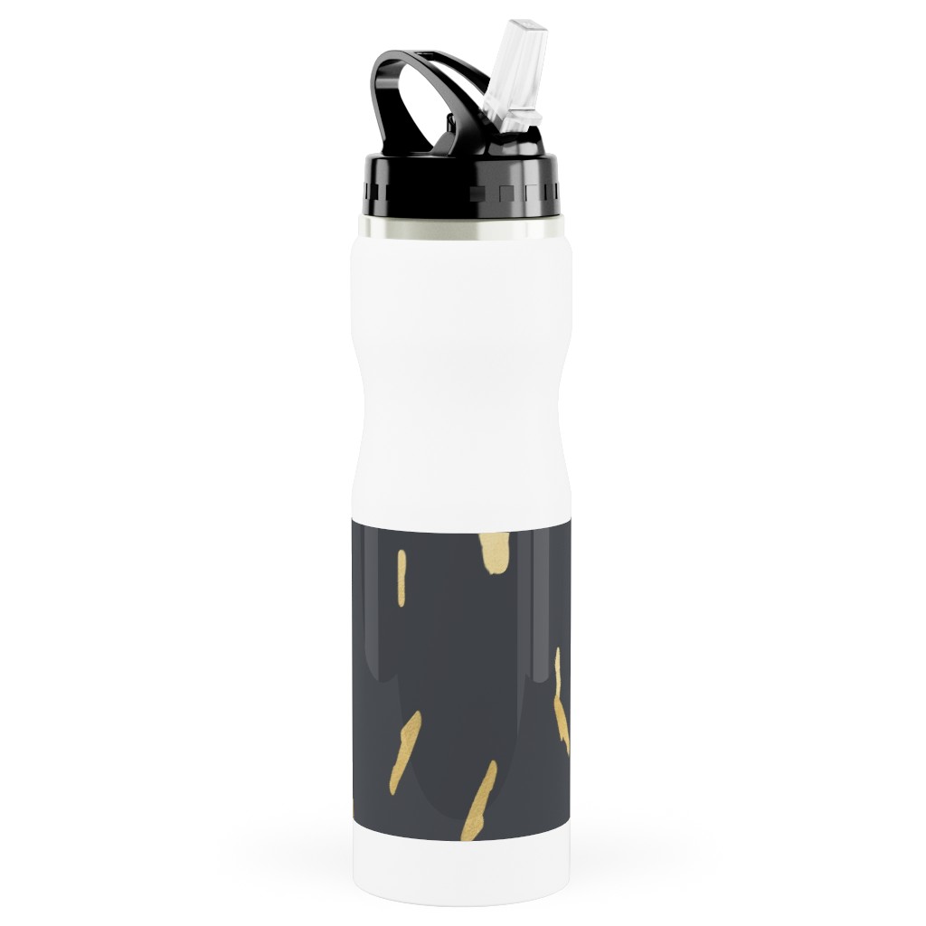 Blobs - Gold on Charcoal Stainless Steel Water Bottle with Straw, 25oz, With Straw, Gray, Gray