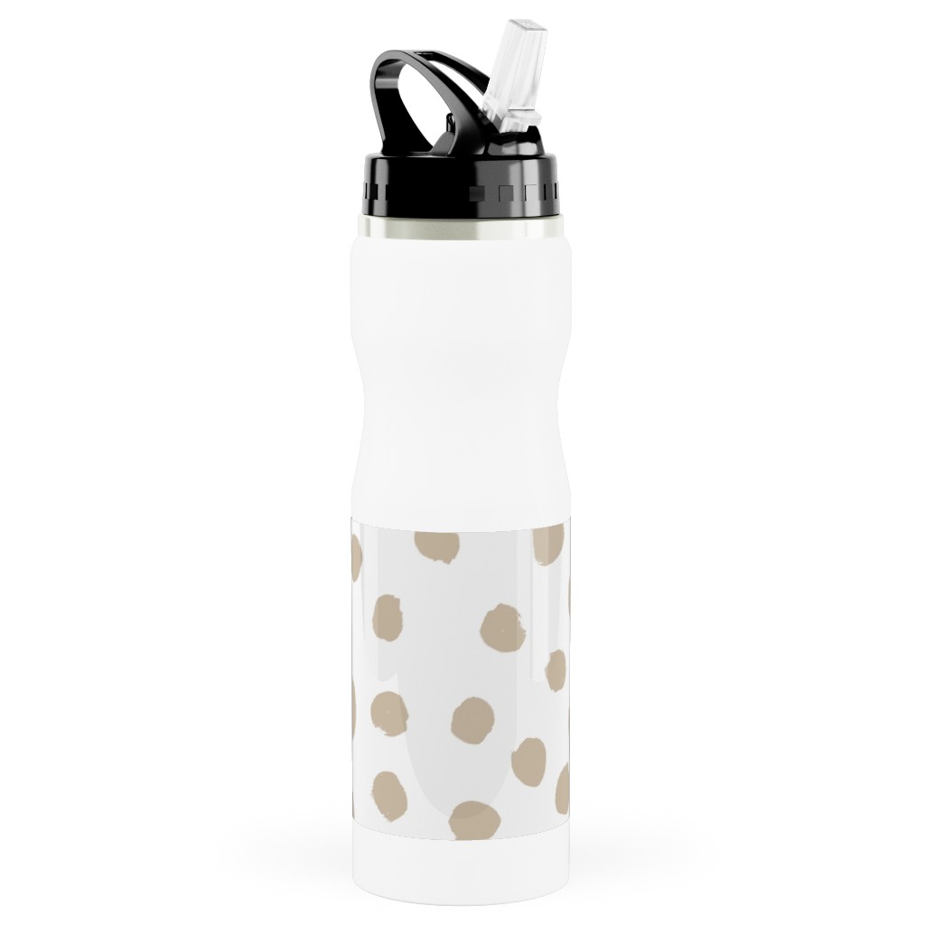 Soft Painted Dots Stainless Steel Water Bottle with Straw, 25oz, With Straw, Beige, Wheat