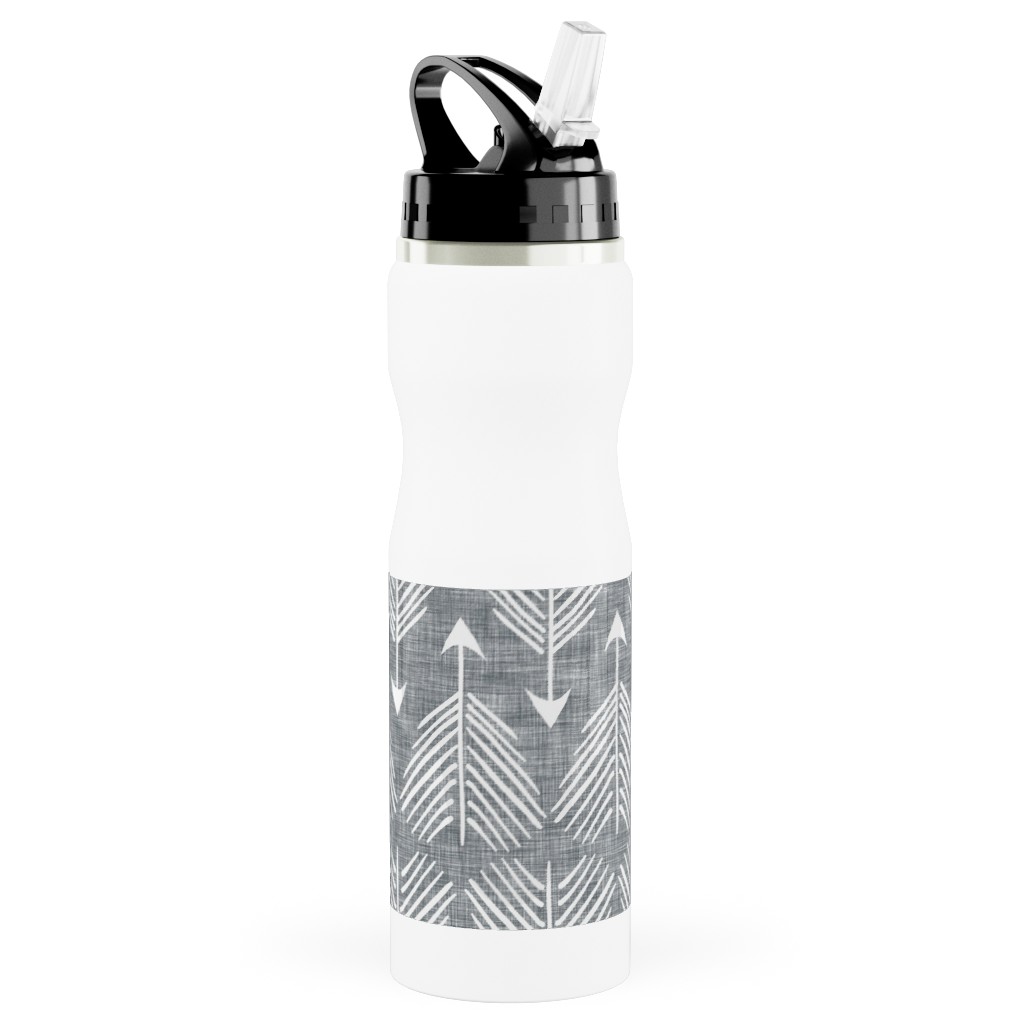 Django Arrows Stainless Steel Water Bottle with Straw, 25oz, With Straw, Gray, Silver