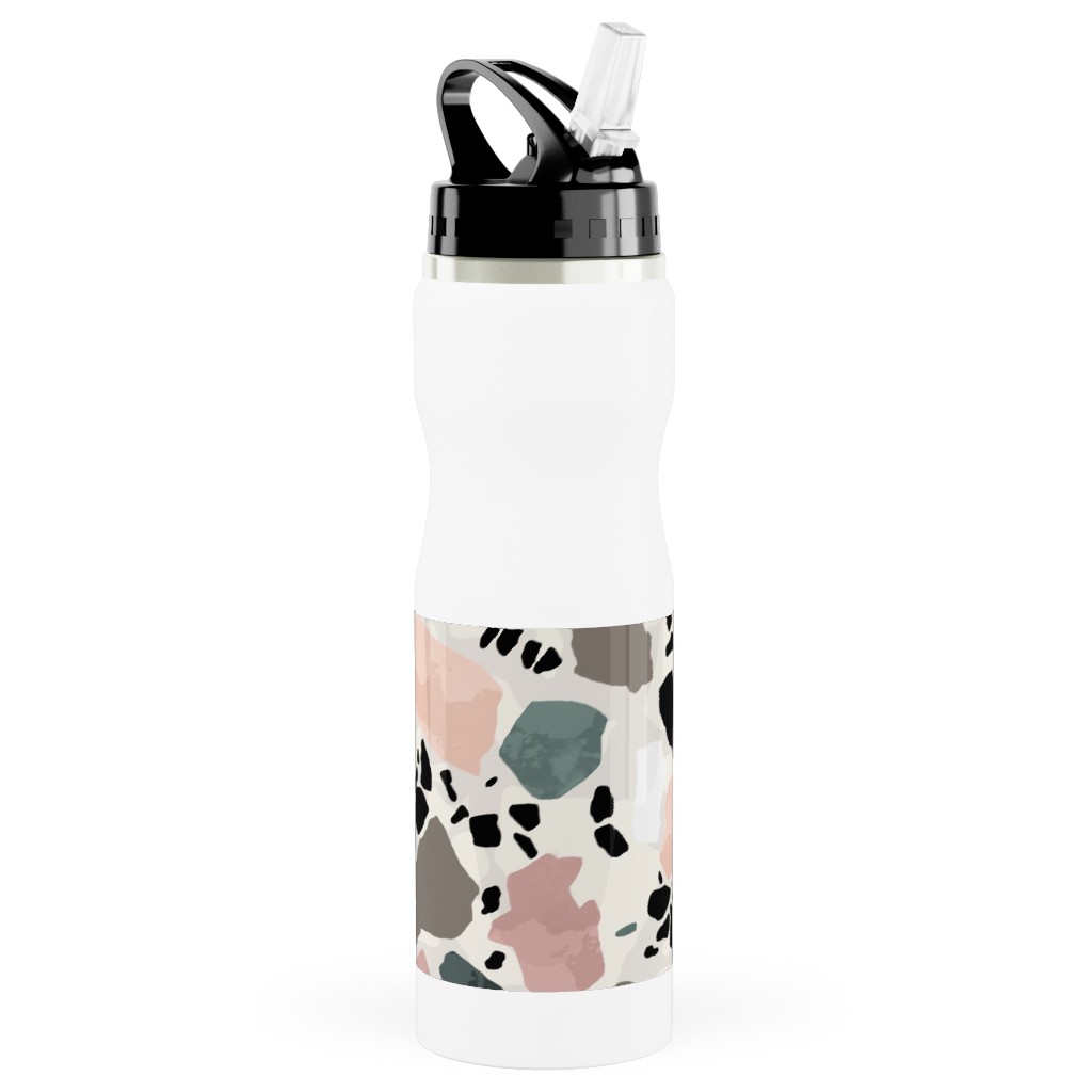 Terazzo Inspired - Multi Stainless Steel Water Bottle with Straw, 25oz, With Straw, Multicolor