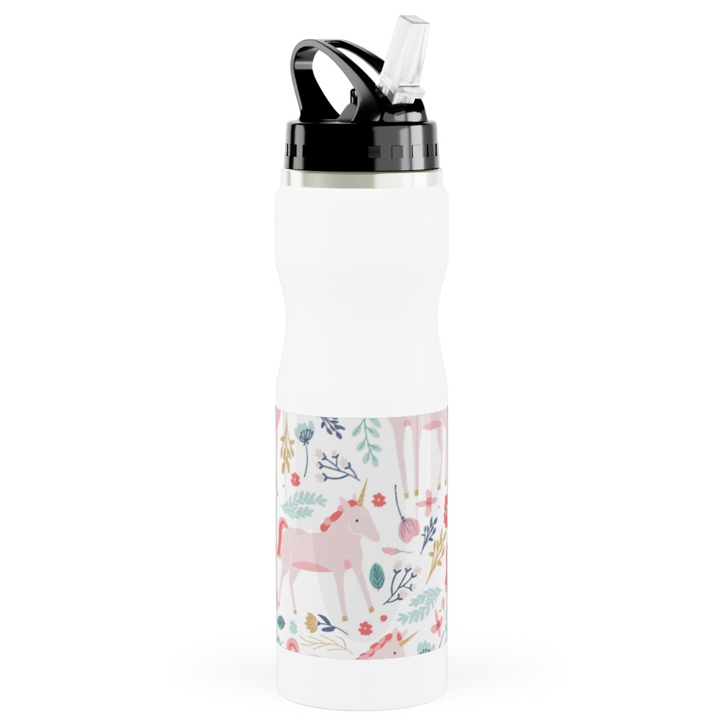Unicorn Fields Stainless Steel Water Bottle with Straw, 25oz, With Straw, Pink, Pearl