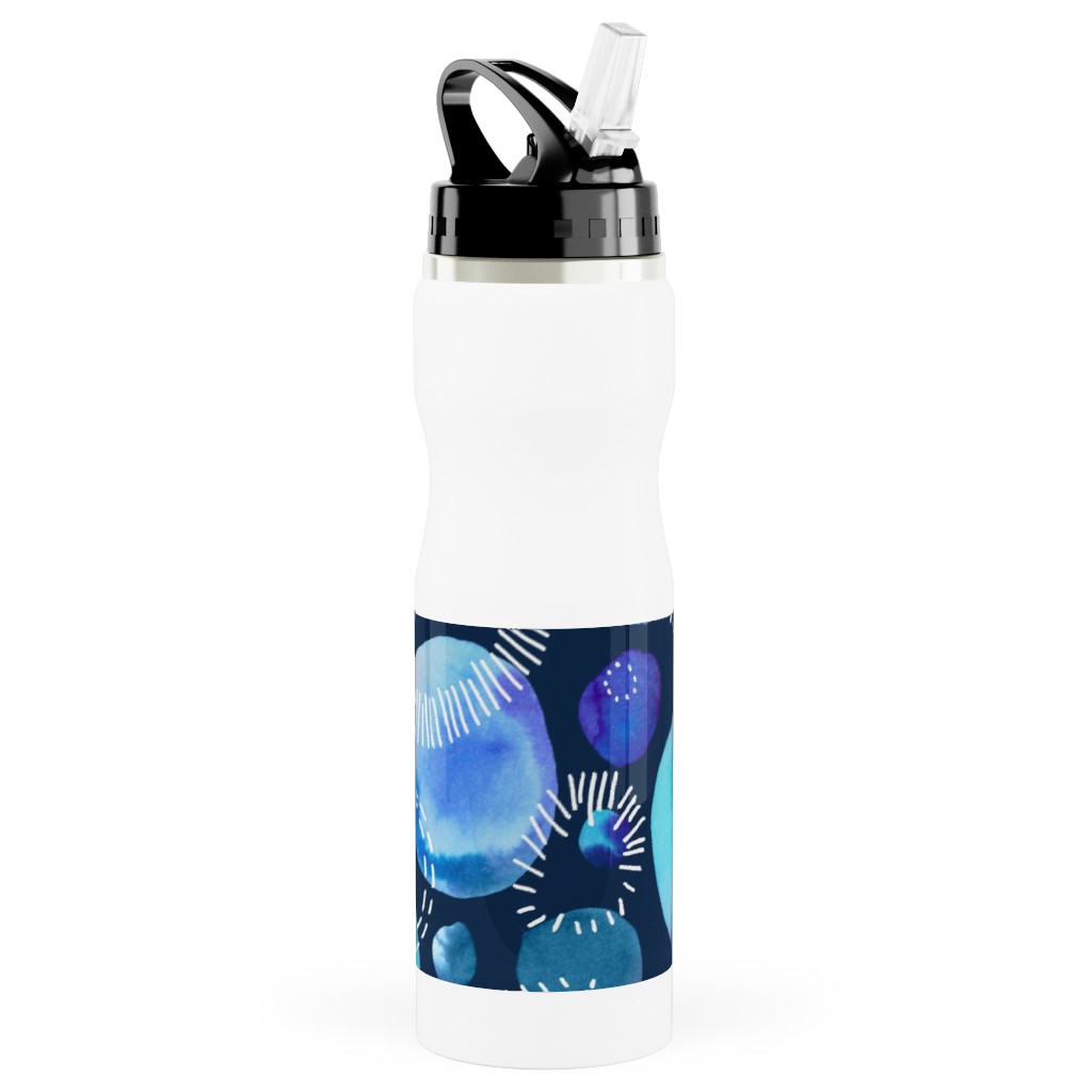 Watercolor Universe - Pink and Blue Stainless Steel Water Bottle with Straw, 25oz, With Straw, Multicolor