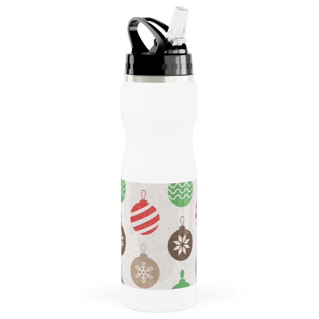 Christmas Ornaments Stainless Steel Water Bottle with Straw, 25oz, With Straw, Multicolor
