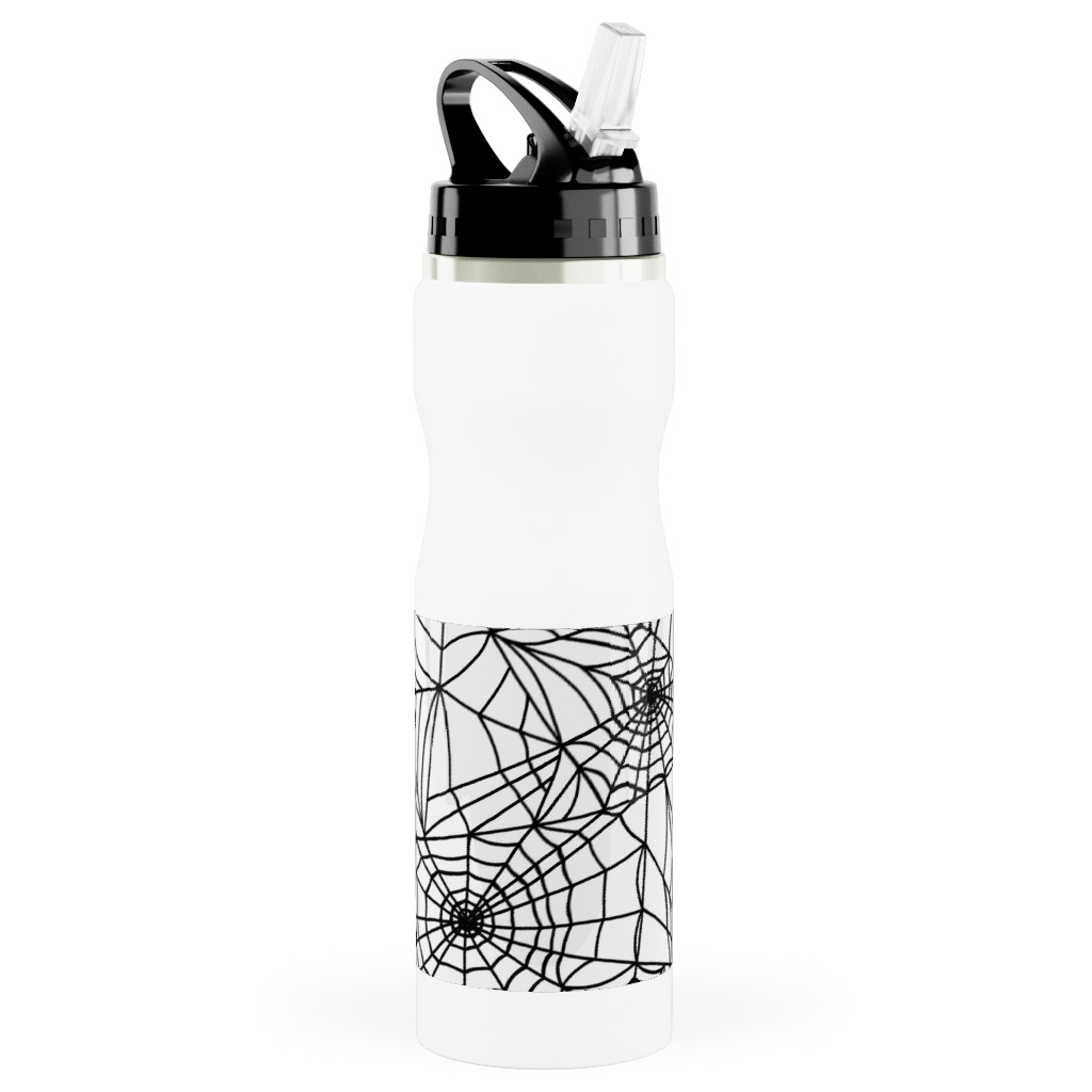 Spooky Spider Web Stainless Steel Water Bottle with Straw, 25oz, With Straw, White