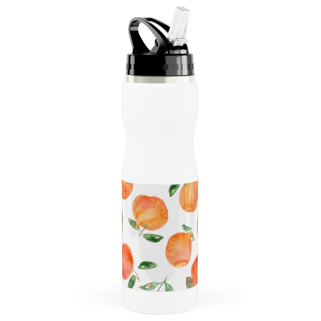 Watercolor Oranges - Orange Stainless Steel Water Bottle with Straw, 25oz, With Straw, Orange