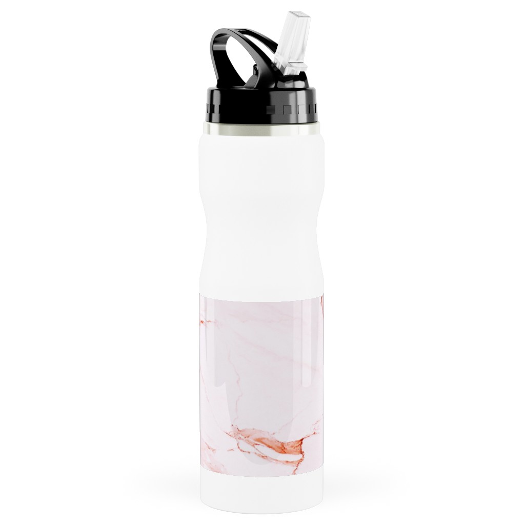 Marble - Blush Stainless Steel Water Bottle with Straw, 25oz, With Straw, Pink, Bright Pink