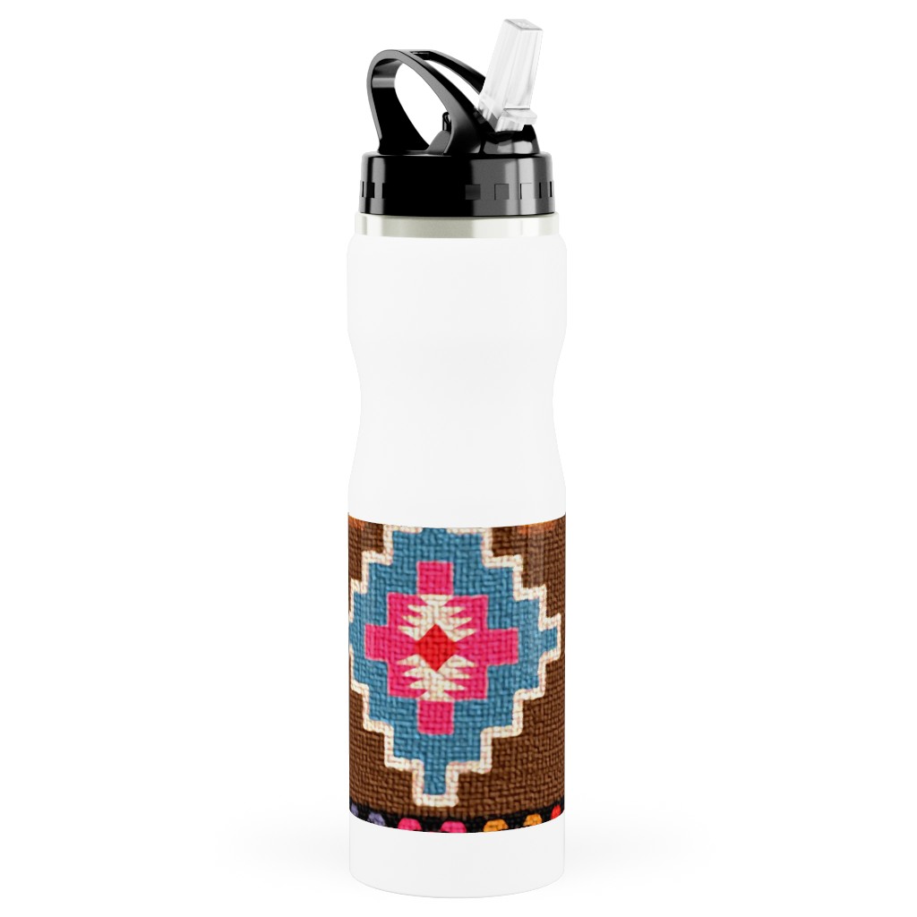 Kilim - Brown Stainless Steel Water Bottle with Straw, 25oz, With Straw, Multicolor