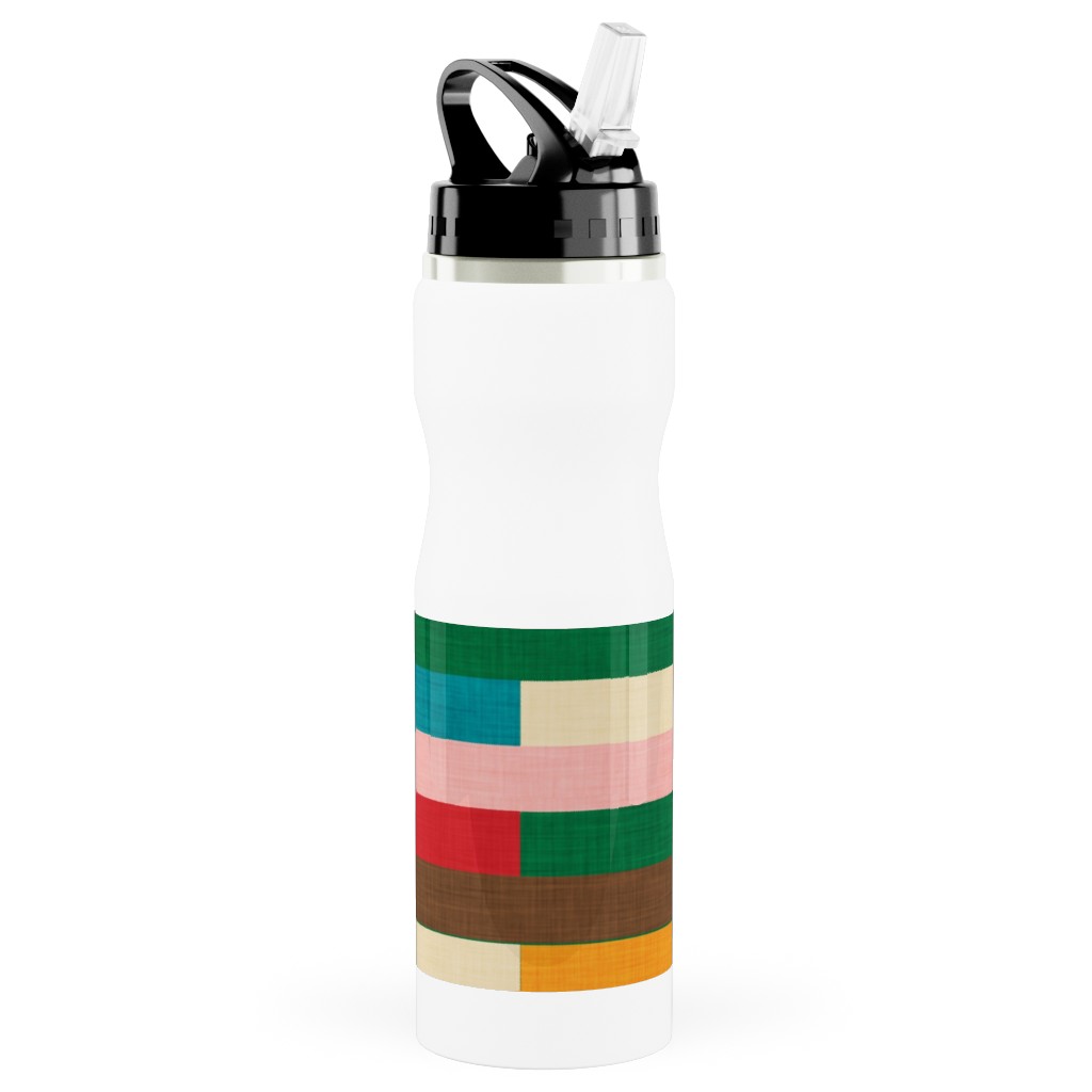 Kilim - Stripe - Multi Stainless Steel Water Bottle with Straw, 25oz, With Straw, Multicolor