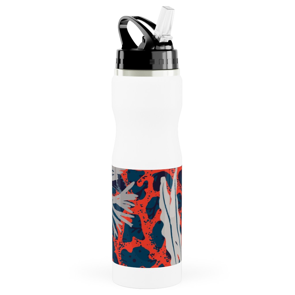Corals and Starfish Stainless Steel Water Bottle with Straw, 25oz, With Straw, Blue