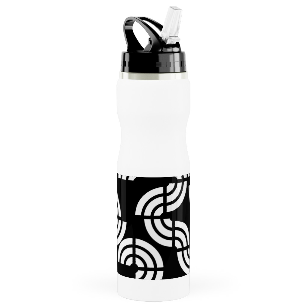 Beethoven - Black and White Stainless Steel Water Bottle with Straw, 25oz, With Straw, Black