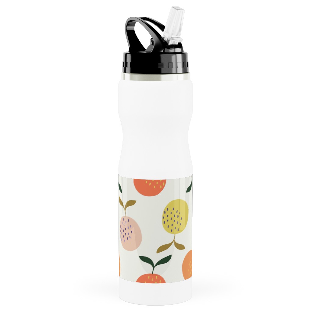 Little Oranges - Multi Stainless Steel Water Bottle with Straw, 25oz, With Straw, Orange, Orange