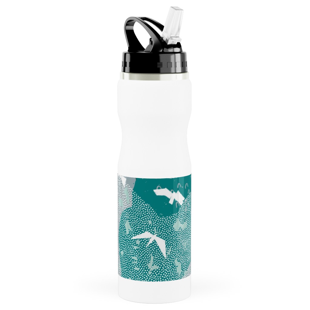 Forest Bird's Eye View - Green Stainless Steel Water Bottle with Straw, 25oz, With Straw, Green