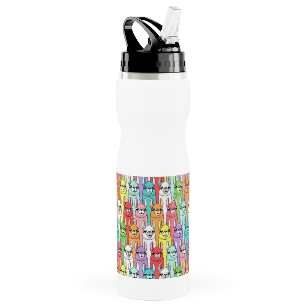 Rainbow Llamas - Multi Stainless Steel Water Bottle with Straw, 25oz, With Straw, Multicolor