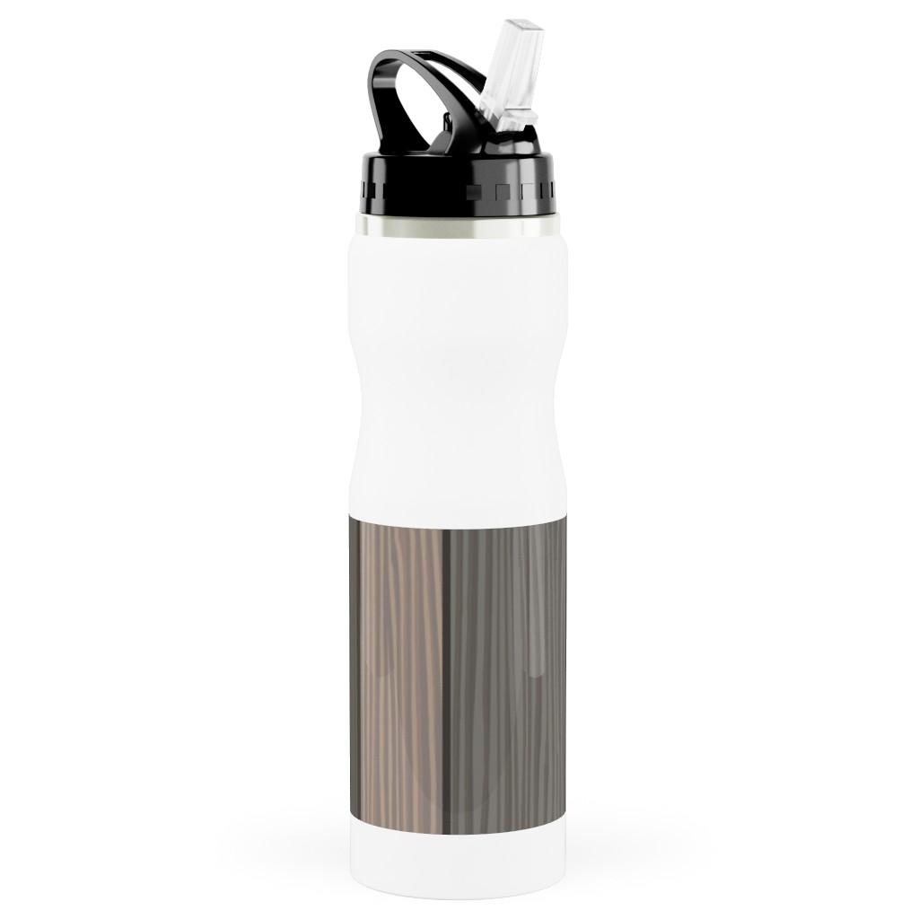 Old Wood Planks Driftwood - Brown Stainless Steel Water Bottle with Straw, 25oz, With Straw, Brown