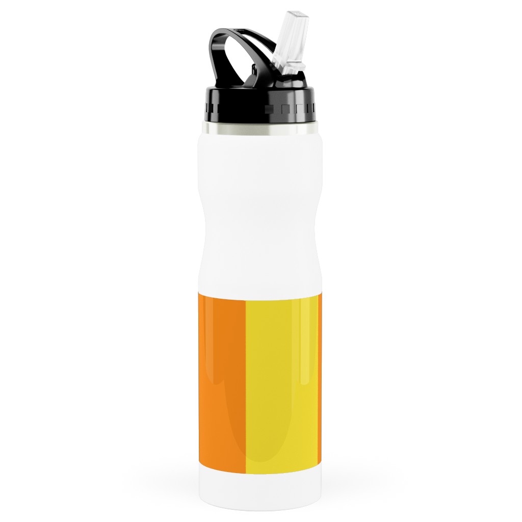 Vertical Stripes Stainless Steel Water Bottle with Straw, 25oz, With Straw, Orange, Orange