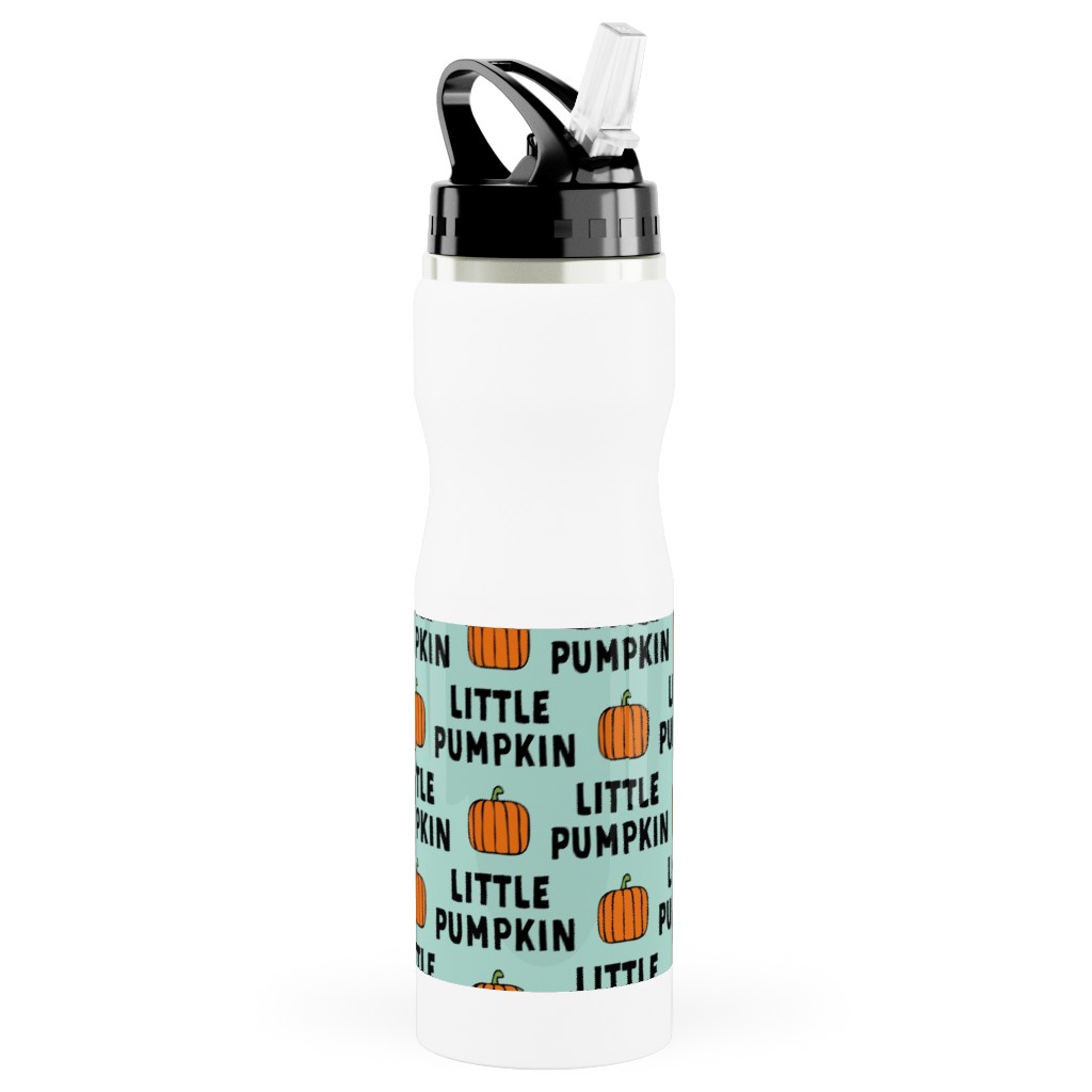 Little Pumpkin - Halloween - Aqua Stainless Steel Water Bottle with Straw, 25oz, With Straw, Green